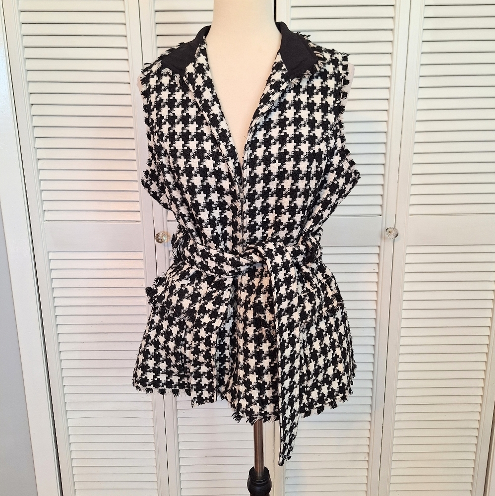 Houndstooth raw edge lined vest jacket sz large - Picture 1 of 7